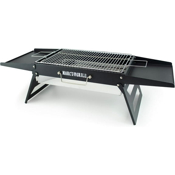 J&V TEXTILES Folding Portable Charcoal Grill, Tailgate Traveler Grill, Foldable Sturdy Durable Tabletop, Large Cooking Area 17x12" BBQ Backyard Outdoor Camping Beach Picnic Hiking Black