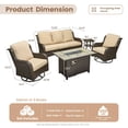 thumbnail image 3 of ODELIO 5 Piece Outdoor Patio Furniture Set High Back Wicker Rattan Sectional Conversation Set with 42" Fire Pit Table and Swivel Chairs for Backyard, Beige, 3 of 12