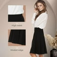 thumbnail image 2 of Cotton Panel A-line Midi Skirt For Women By BGDK- Knee Length Pleated Skirt With Elastic Waist- 95% Cotton Fit And Flare Skirt- High Waist Flowy Skirt For Work, Office, Business, Church navy, 2 of 5