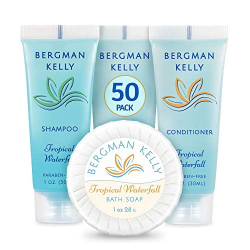 BERGMAN KELLY 1 oz Sanitary Soap Bars, 1 fl oz Shampoo + 1 fl oz Conditioner, Tropical Waterfall