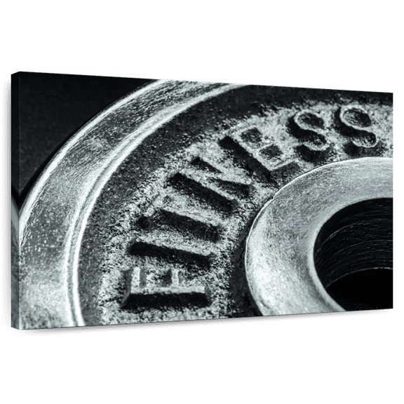 Elephant Stock Gym Barbell Plate Wall Art - Horizontal Canvas Wall Art - Living Room Wall Decor - Sports Canvas - Black And Silver Decor - 12" x 8"