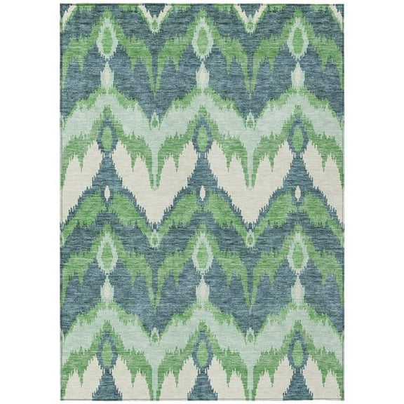 HomeRoots 584351 5 x 8 ft. Ikat Washable Indoor & Outdoor Rectangle Area Rug, Green, Ivory & Blue