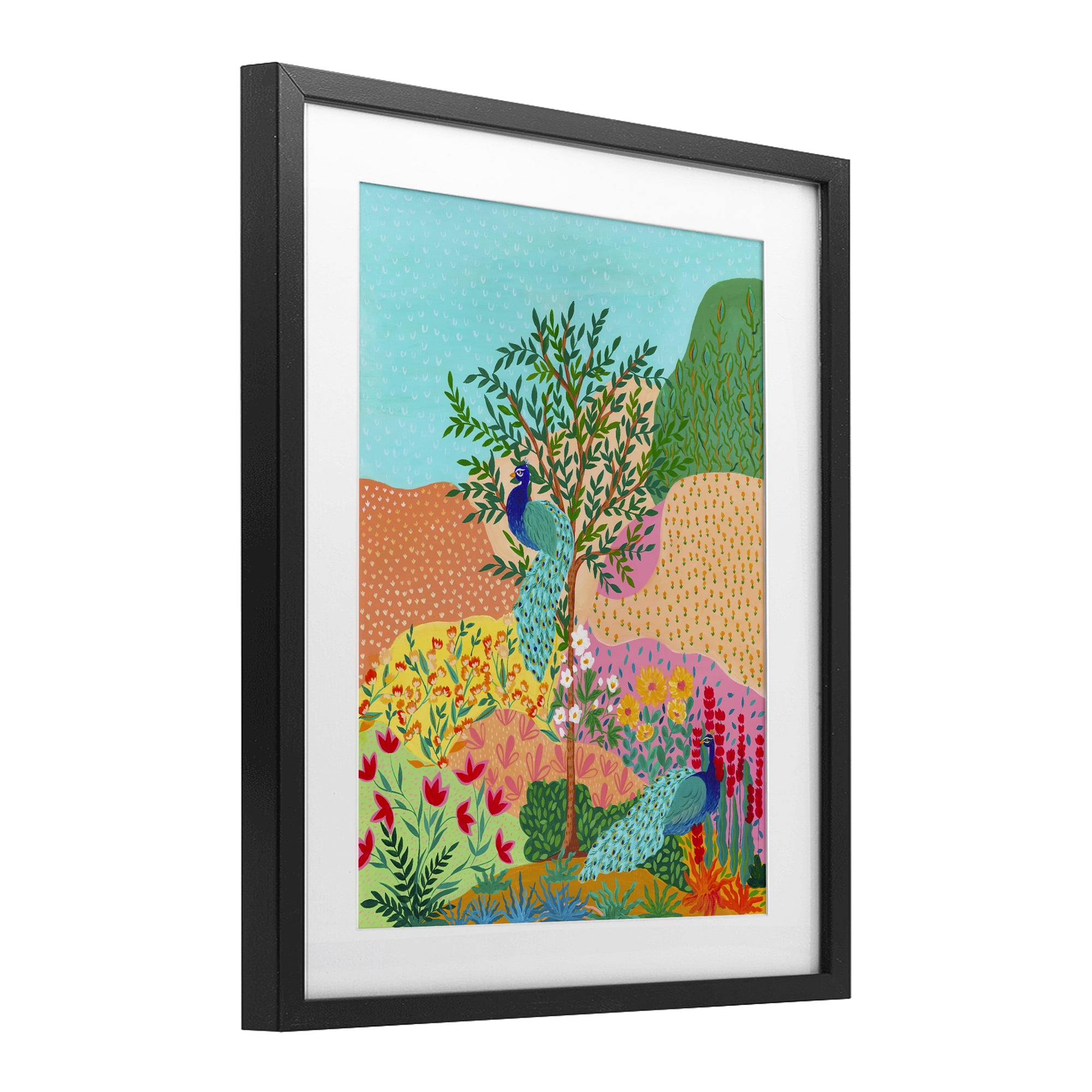 Stupell Industries Peacocks in Dotted Meadow Black Framed Print Under Glass, design by Nabeela Rumi