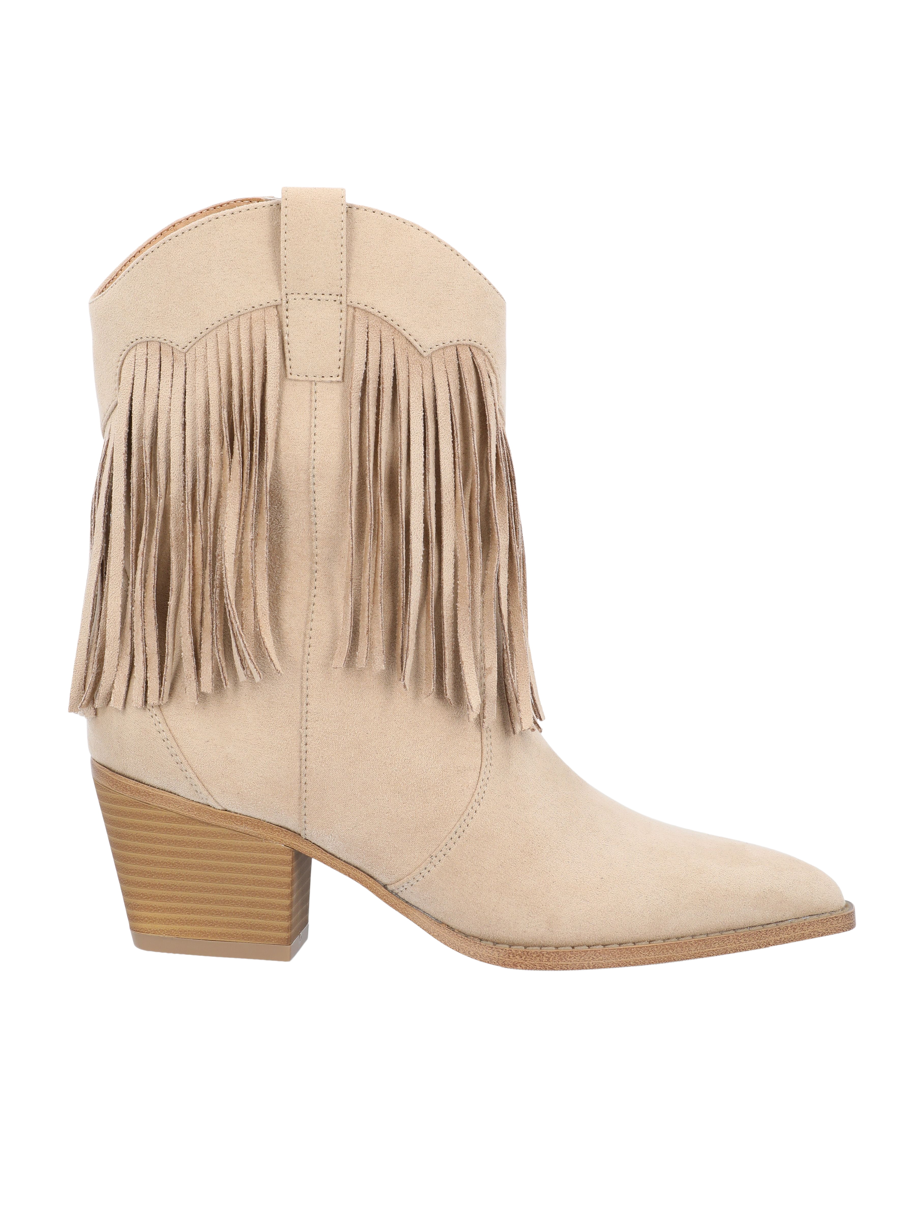 Time and Tru Women's Faux Suede Western Booties with Fringe