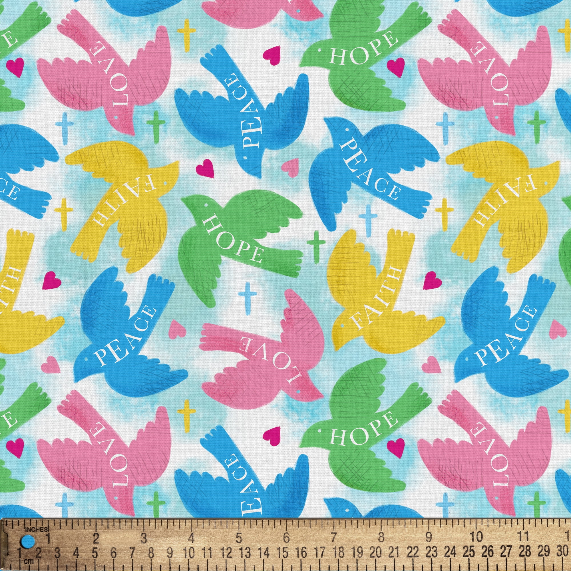 1 Yard 100% Cotton Peacefull Doves, Multi-color, 44" Wide for Quilting & Sewing by David Textiles