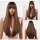 thumbnail image 1 of Pelucas largas de color rojo vino para mujer, pelo sintético suave y liso Natural colorido con flequillo, uso diario en fiestas, fibra de alta temperatura, 1 of 4
