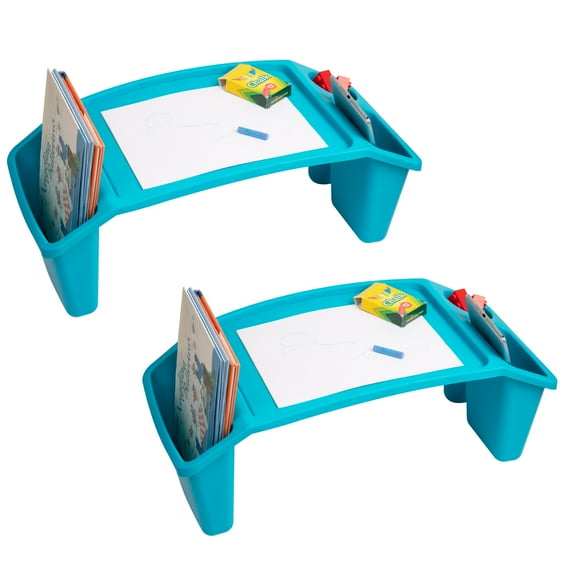 Mind Reader Kids Lap Desk, Activity Tray, Drawing, Stackable, Portable, Plastic, 22.25"L x 10.75"W x 8.5"H, Set of 2, Blue