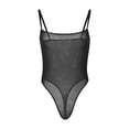 thumbnail image 2 of Hkoxplj Women's Sheer Mesh Thong Bodysuit Spaghetti Strap Square Neck See Through High Stretch Slim Fit Solid Color Bodysuit with Adjustable Straps Club Nightwear Party Outfit for Women, 2 of 9