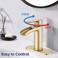 thumbnail image 3 of Waterfall Bathroom Faucet Single Handle Bathroom Sink Faucets 1 or 3 Hole Solid Vanity Faucet with Deck Plate & Overflow Pop Up Drain Brushed Gold, 3 of 5