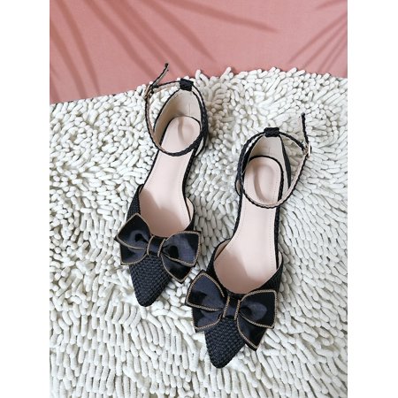 

Bow Decor Point Toe Ankle Strap Flats Women‘s Footwear