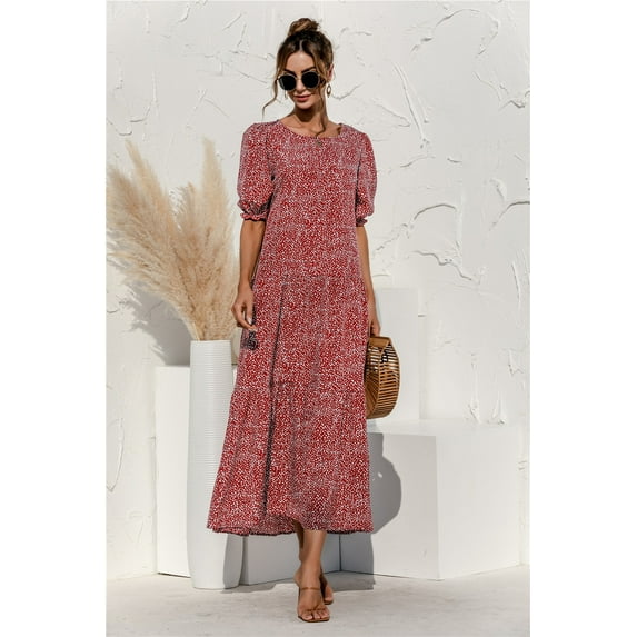 Women's Soft Dot Print Short Sleeve Maxi