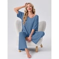 thumbnail image 6 of MINTREUS Lounge Sets for Women Knit Short Sleeve V-neck Tops and Long Pants Soft Comfy Pajamas Set Oversized 2 Piece Outfits, 6 of 6