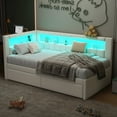 thumbnail image 4 of Mirightone Twin Daybed with Storage Drawers & USB Ports, Upholstered Corner Bed Frame with LED for Teens Adults, White, 4 of 6