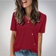 thumbnail image 2 of Tops de Color Sólido para las Mujeres, Botón de Cuello en V de Manga Corta, Top de Moda Casual para las Mujeres, 2 of 9