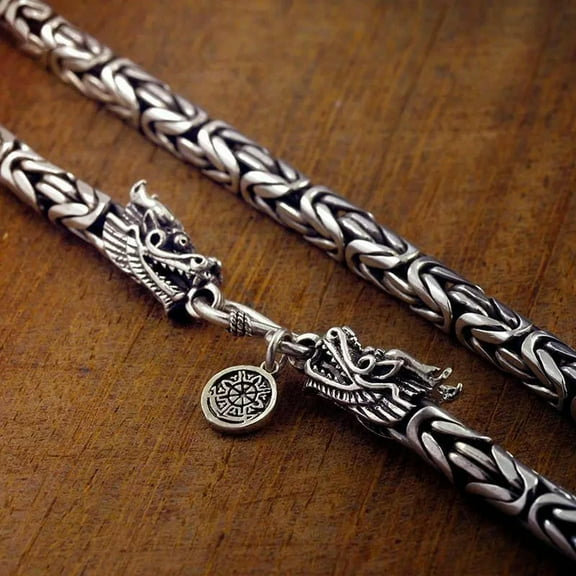 VIVIDELLE Dragon Head Thai Silver Men's Tibetan Silver Necklace