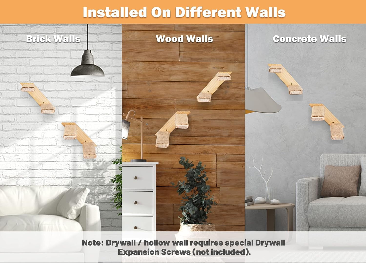 PELUOMOZ Wall Mounted Cat Ladder with Reversible Sisal Steps, Natural Wood Climbing Shelf