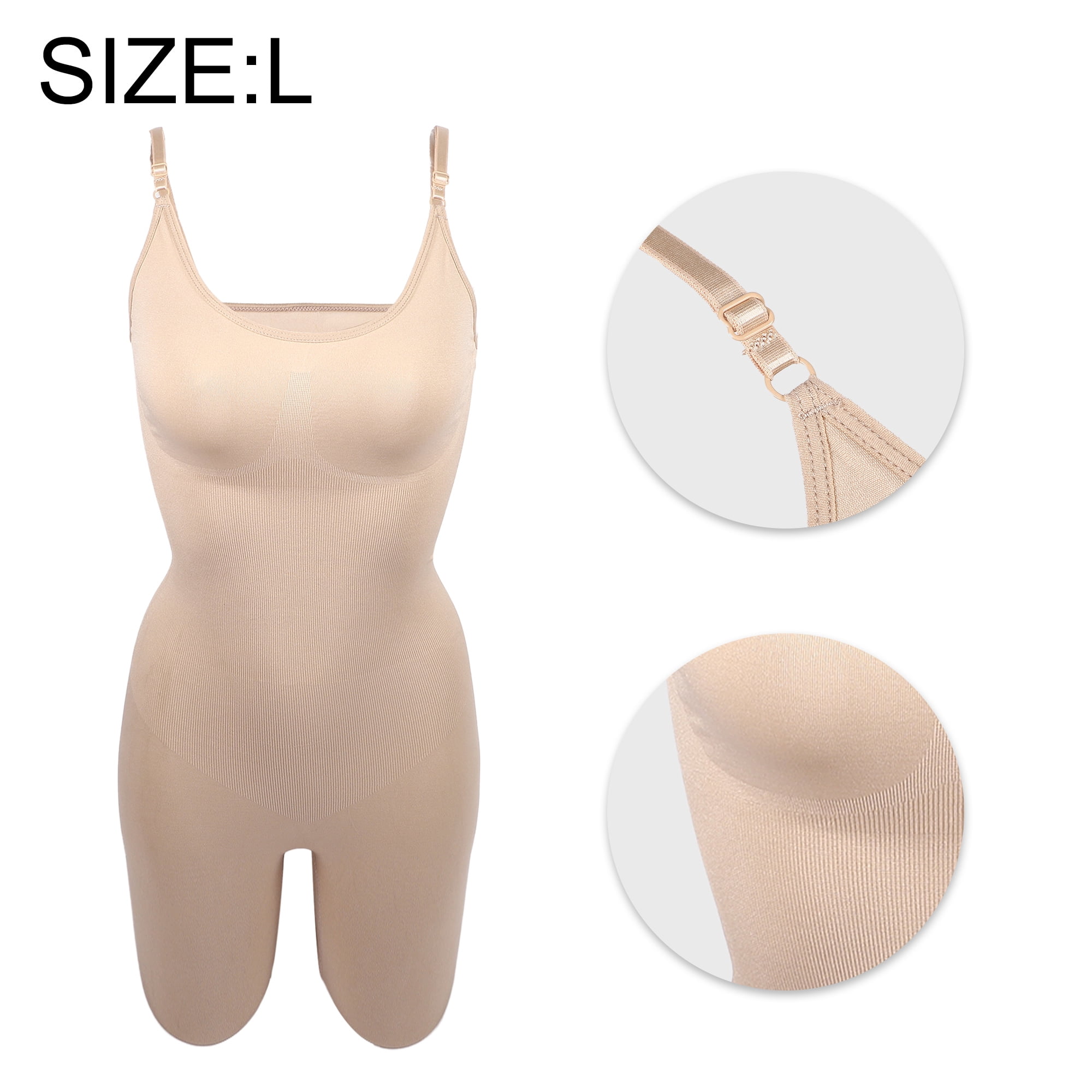 Unique Bargains Women Shapewear Tummy Control Full Bust Body Bodysuit L Beige
