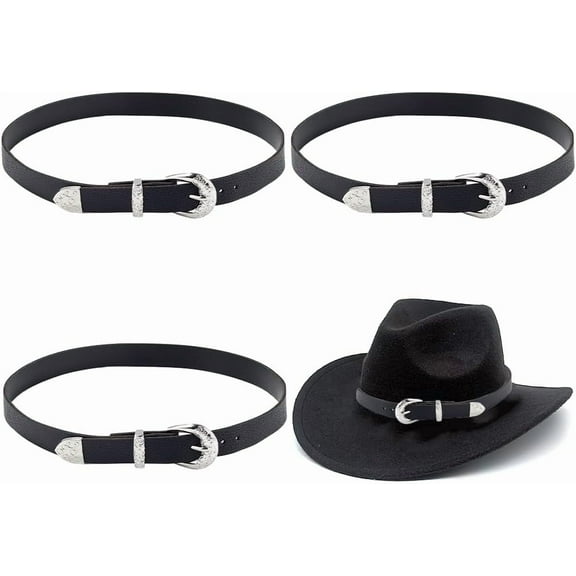 3 pc 3pcs Western Hats Band 27.64 Inch PU Leather Black Replacement Cowboy Wide Caps Strap Waist Belt Adjustable Cowgirls Straw Buckle Hatband Jewelry Decorative for Men Women Fedora Panama Hat
