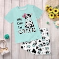 thumbnail image 2 of CAICJ98 Summer Clothes for Toddler Girls 2T 3T 4T 5T Kids 2-12 Years Girls Letter Graphic Short Sleeve Shirt T-Shirt Tops + Casual Shorts Set Toddler Outfits for Girls (Mint Green,5-6 Years）, 2 of 4