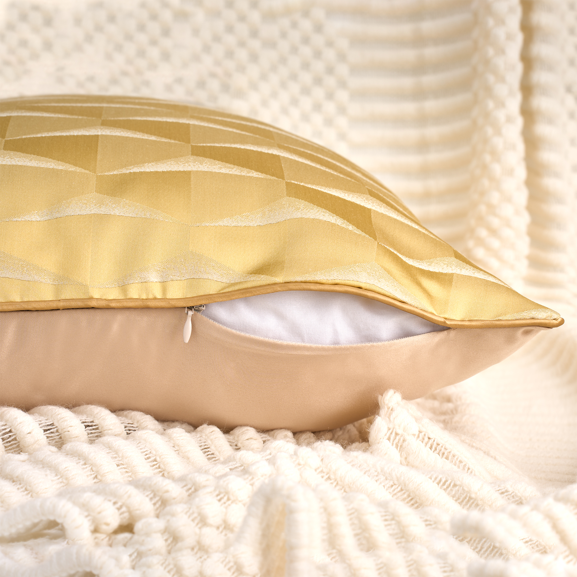 Unique Bargains 2pcs Satin Throw Pillow Covers for Sofa Bed Room Yellow 18" x 18"