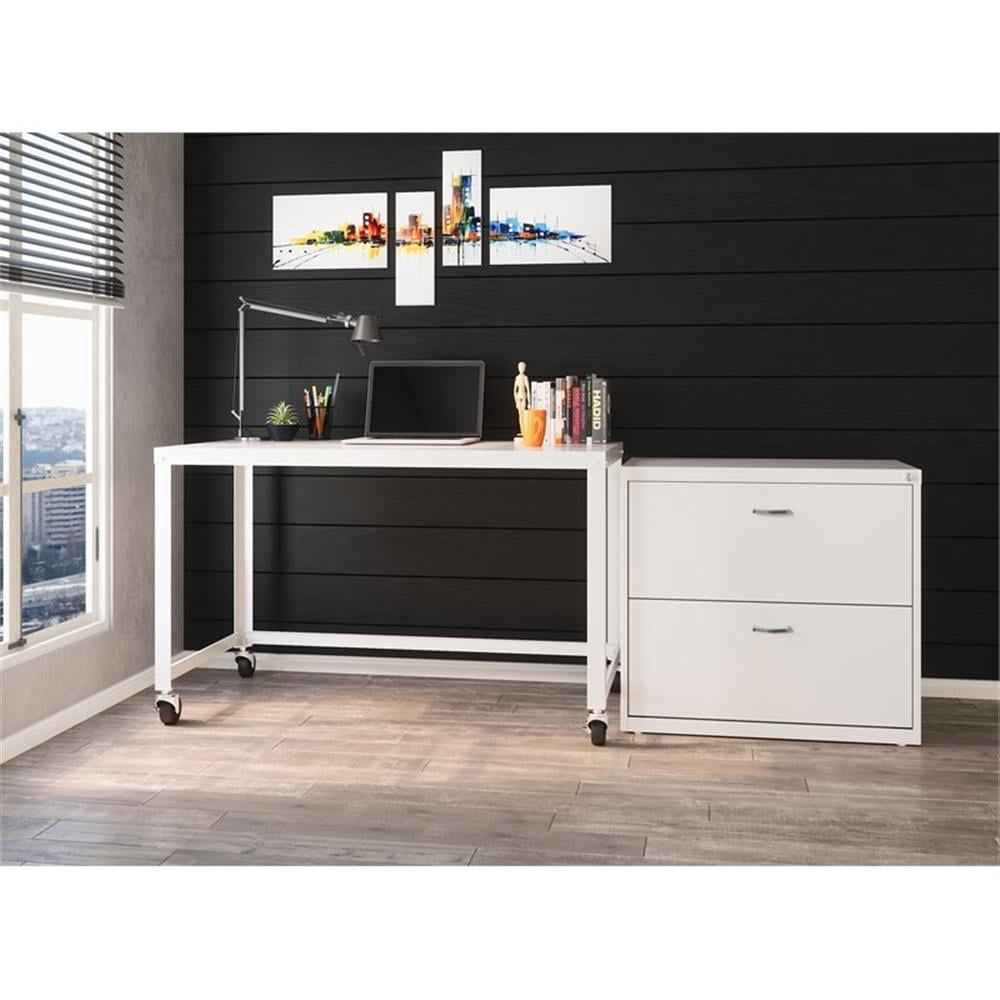 Maklaine Home Office Lateral Metal Filing Cabinet 30" Wide 2 Drawer White