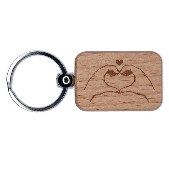 Heart Hands Love Fingers Gesture Rectangle Keychain Charm Tag - Engraved Wood