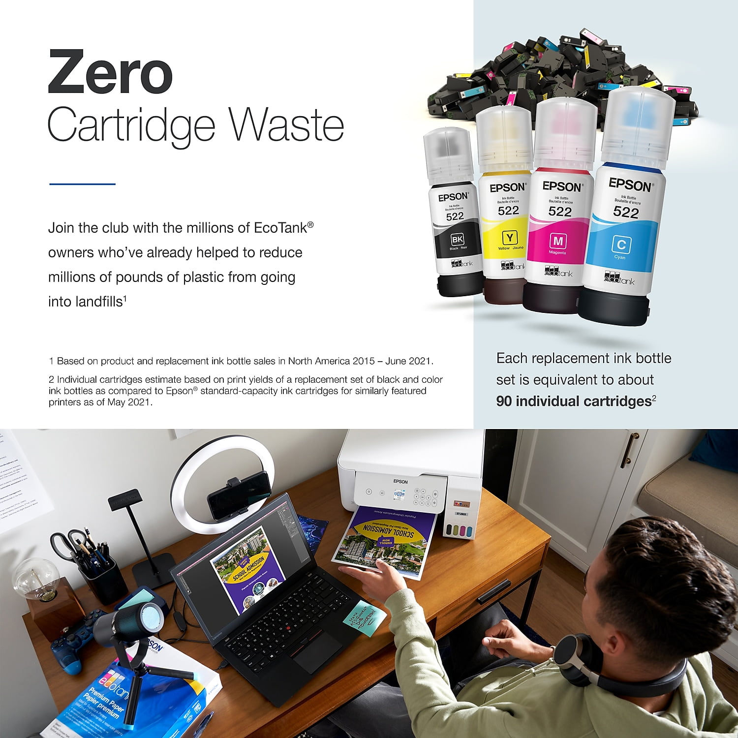 Epson EcoTank ET-2800 Wireless Color All-in-One Cartridge-Free Supertank Printer with Scan and Copy - The Ideal Basic Home Printer - White