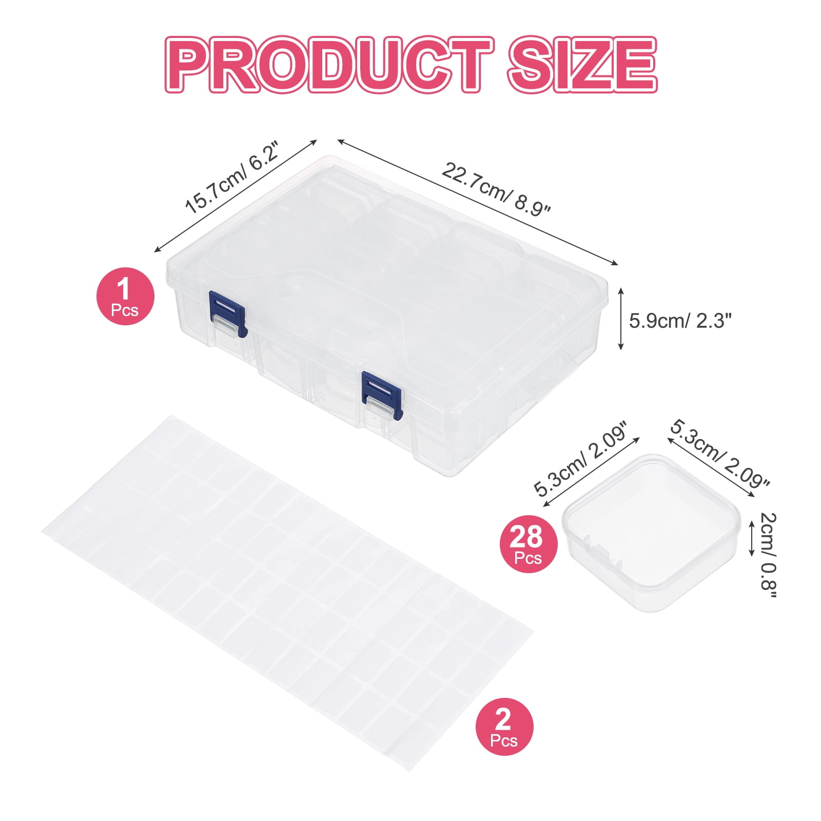 Uxcell 28 Slots Diamond Art Storage Containers, Clear Plastic Diamond Art Painting Beads Organizer Case Accessories with Labels for Jewelry Nail Crafts Rhinestones, 8.9x6.2x2.3inch