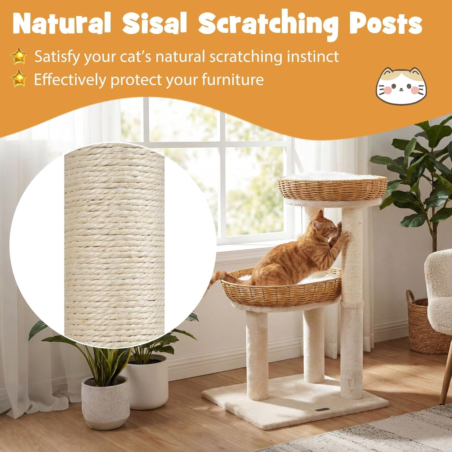 Hejuchuangli 30-inch Small   Cat Tree, Multi-Level Cute Cat Tower with Sisal Scratching Posts, 2 Comfy Large Perches with Soft Removable Pads, and Hanging Ball, Ideal for Indoor Cats and Kittens