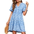thumbnail image 3 of UVN Summer Dresses for Women V Neck Short Sleeve Casual A Line Dress Flowy Swing Ruffle Sundress with Pockets, 3 of 8