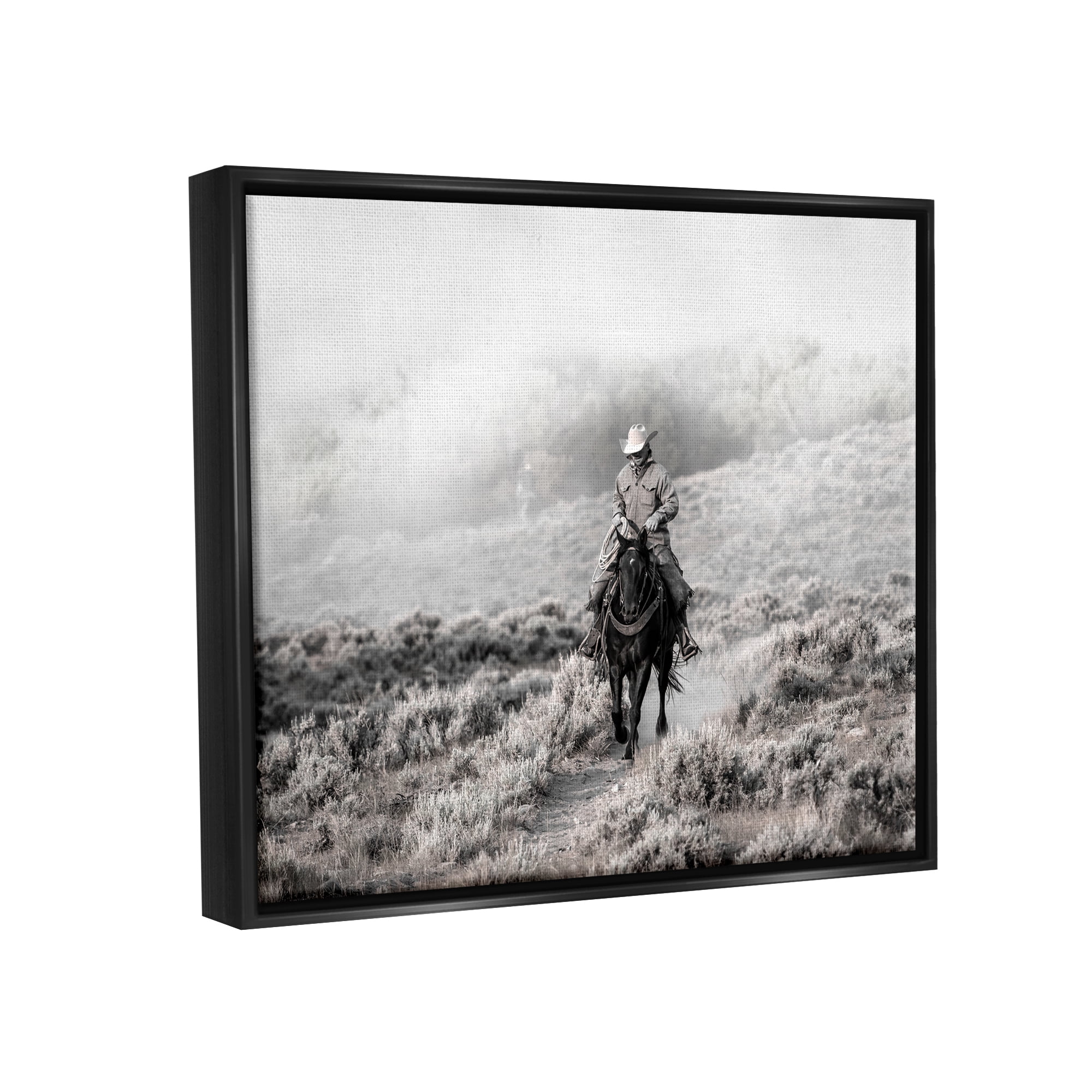 Stupell Industries Cowboy On Horse Rural Plains Animals & Insects Photography Black Floater Framed Art Print Wall Art