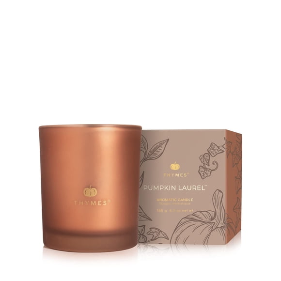 Thymes Scented Candles for Home Decor - Luxury Home Fragrance Gifts for Women & Men - Fall Candles with Creamy Pumpkin, Nutmeg, & Cinnamon - Burnt Orange (Pumpkin Laurel, 6.5