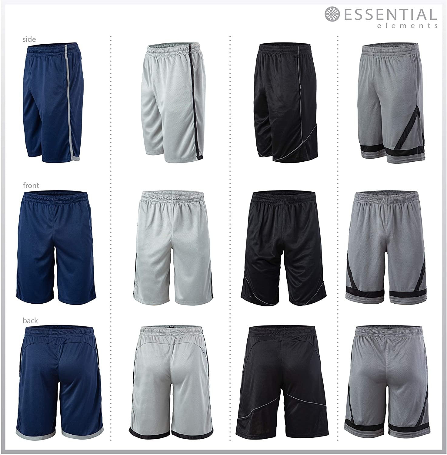 Essential Elements 4 Pack: Men's Active Performance Athletic Basketball Workout Gym Knit Shorts with Pockets XX-Large, Set B