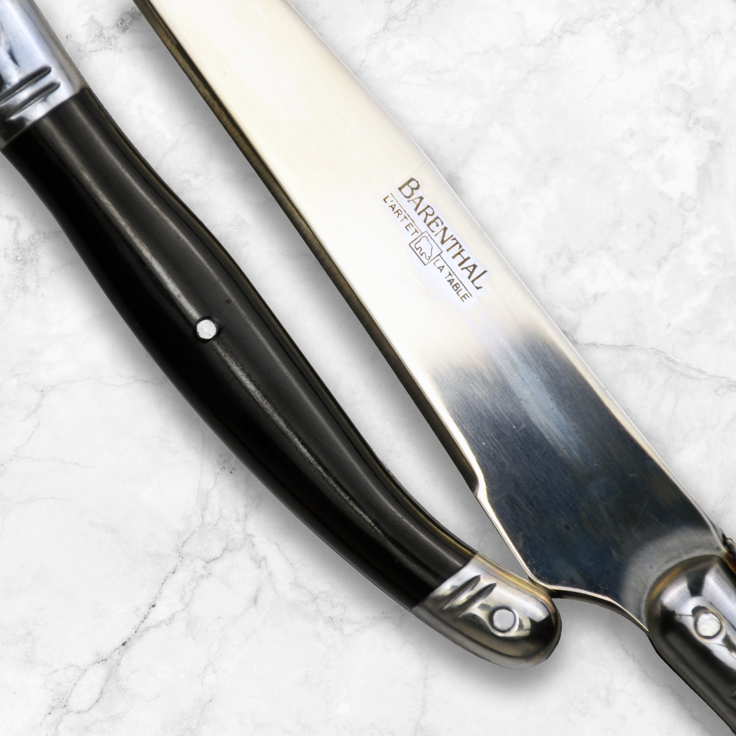 Barenthal Laguiole Inspired 2-pc. Stainless Steel Carving Fork and Knife Set with Black Wood Handles