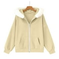 thumbnail image 6 of Visit the JURANMO Store Zip Up Sweatshirt Jackets for Women Faux Fur Trim Long Sleeve Hoodie Sweatshirts Lightweight Loose Fit Hooded Jacket with Pocket Beige XXL, 6 of 10