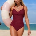 thumbnail image 6 of vigerkar Women's Tummy Control One Piece Swimsuits Front Twist Bathing Suits Slimming Monokini Swimwear (Wine, M), 6 of 6