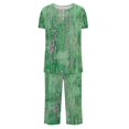 thumbnail image 4 of successthop Women's Summer Pajamas Capri Green Lightweight Plus Size Floral Short Sleeve Button 2 Piece Loungewear S, 4 of 5