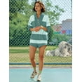 thumbnail image 4 of Women Striped Workout Set Two Piece Outfit Tracksuit Oversized Lounge Set Top and Shorts Sets with Pockets Green XXL, 4 of 7