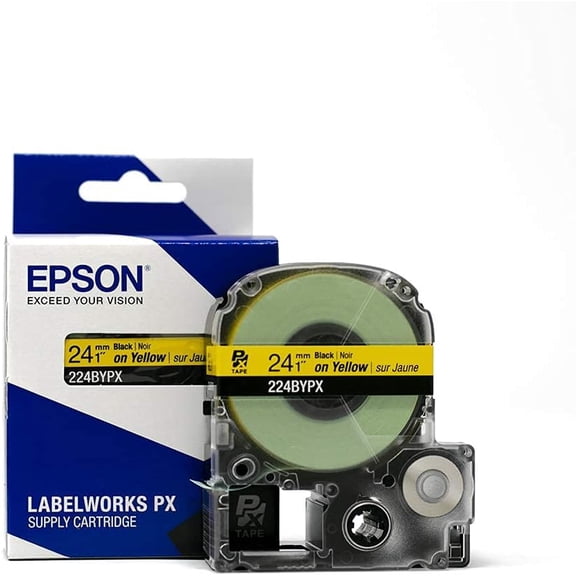 Epson LABELWORKS 224BYPX - Black on Yellow PET Label Maker Tape - 1" (24MM) Wide, 30'