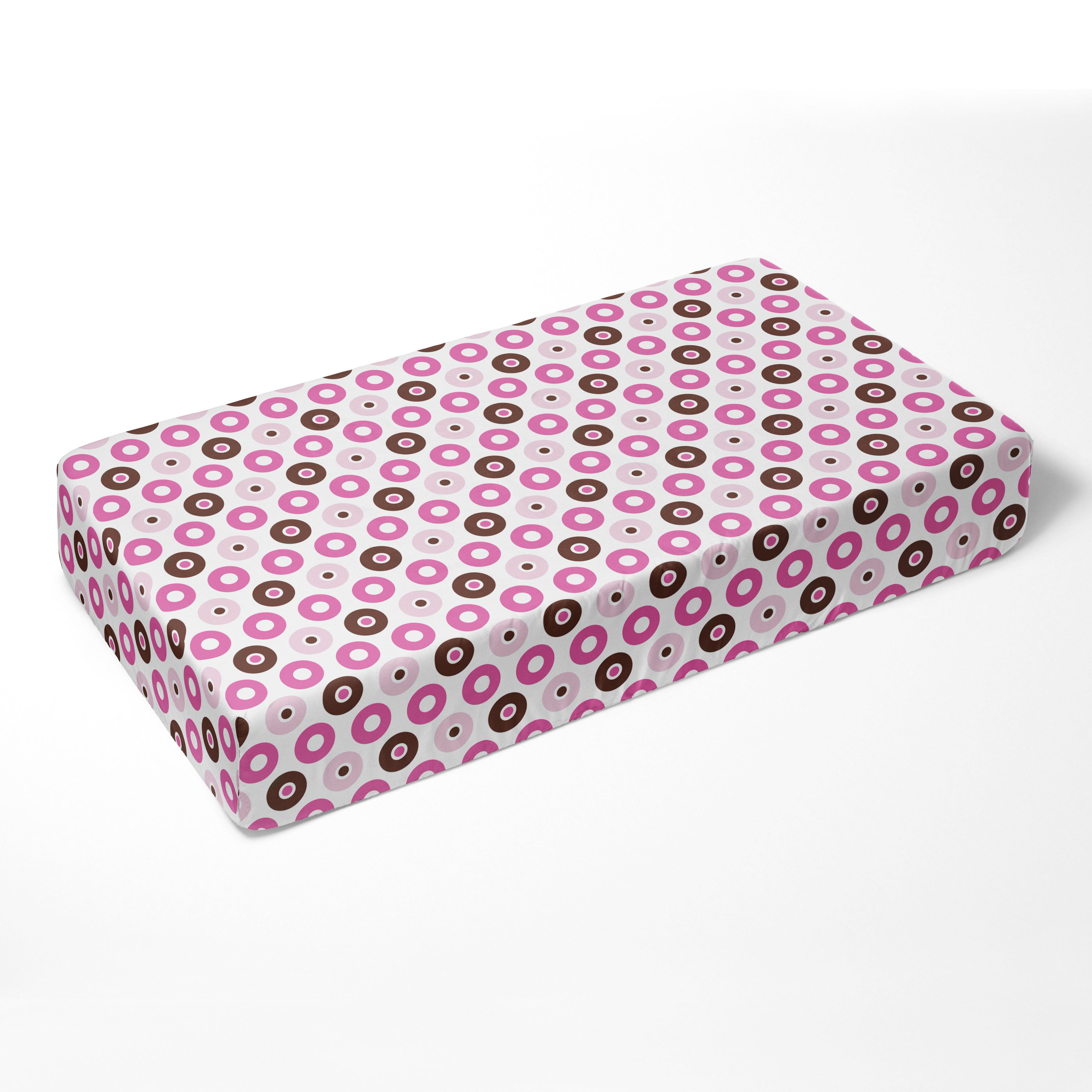 Bacati - Crib or Toddler Bed Fitted Sheet 100% Cotton Percale, Mod Dots/Stripes, Pink/Fuchsia/Beige/Brown