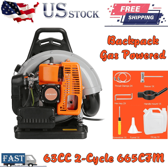 665CFM Leaf Blower, Gas Blower, Gas Leaf Blower for Lawn Care, Backpack Blower, 1 Set Leaf Blower 2 Cycle Engine Multi-Purpose 63CC High Strength Snow Blower for Outdoor