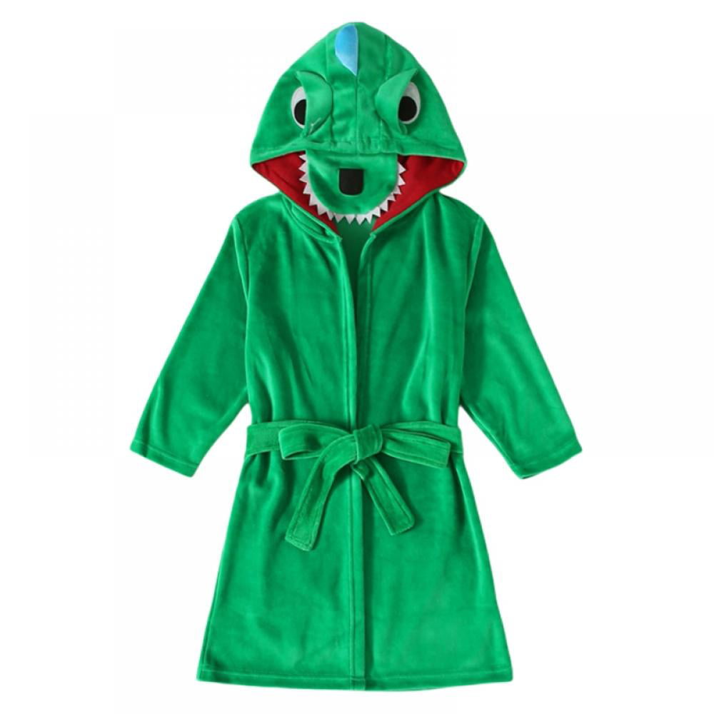 Boys Dino Dinosaur Bones Dressing Gown Robe Plush Fleece Toddler Winter Hooded 