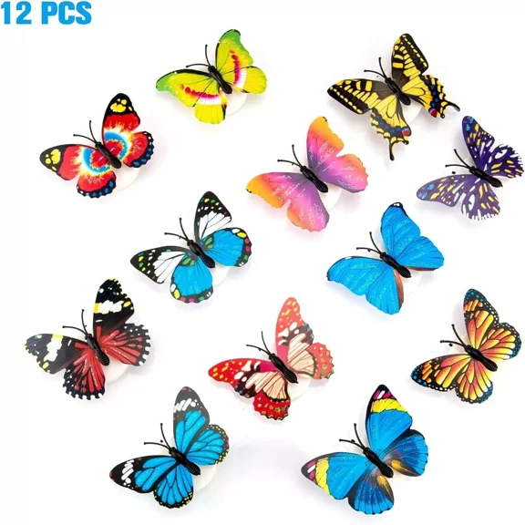 12Pcs Butterfly Led Wall Stickers Night Light 3D Glowing Bedroom Diy Home Decor