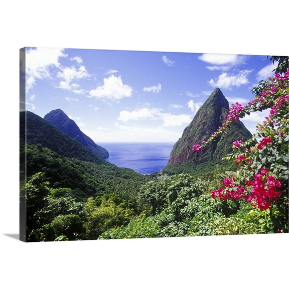 Great BIG Canvas | "View of the Pitons, Souffriere, St Lucia, Caribbean" Canvas Wall Art - 24x16