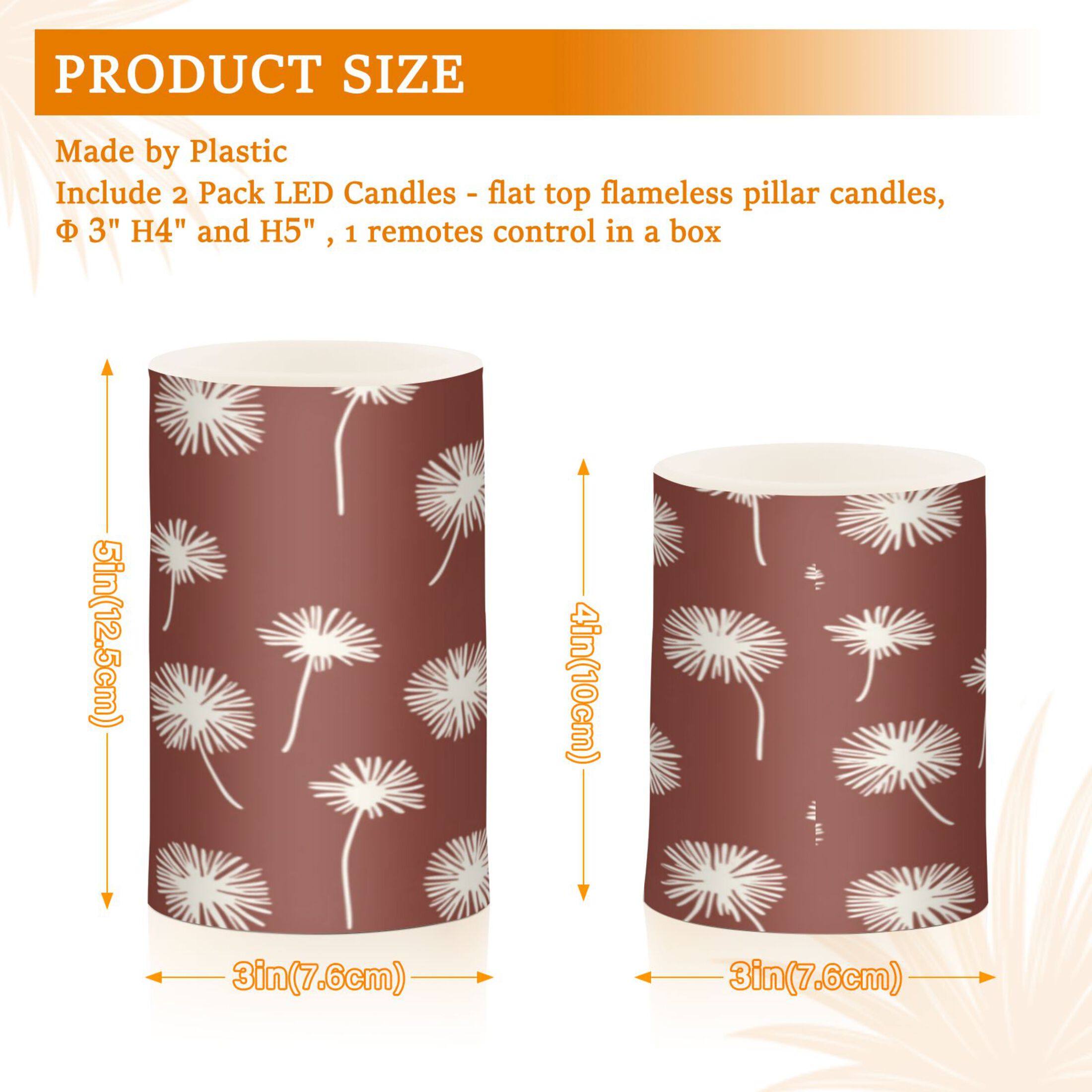 2 PCS Flameless Candles with Remote Timer LED Battery Operated Flickering Candle Light for Wedding Table Home Decoration Gifts Minimalist Dandelion Pattern