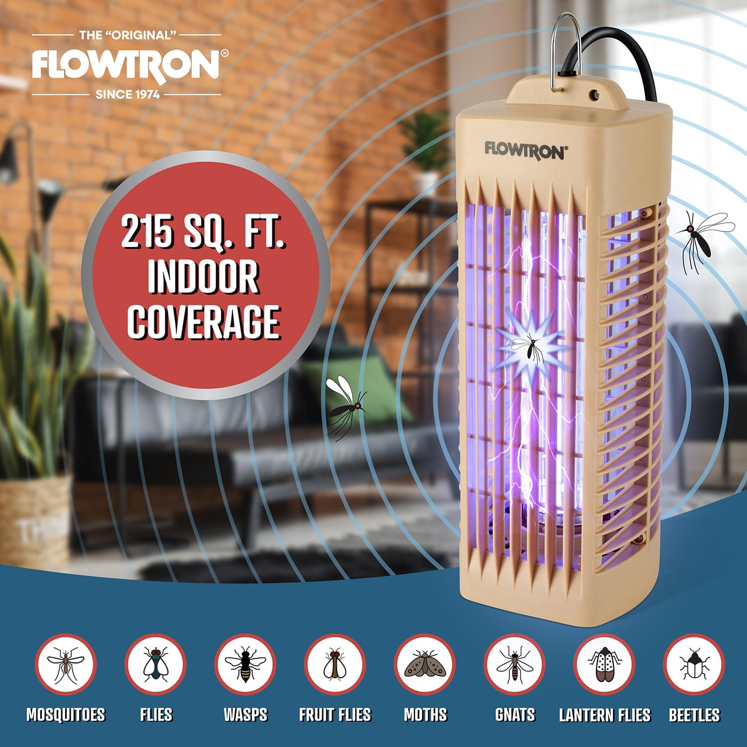Flowtron Indoor Bug Zapper 1000V UV Light Mosquito & Fly Trap Plug-In for Home 215 Sq Ft - Beige