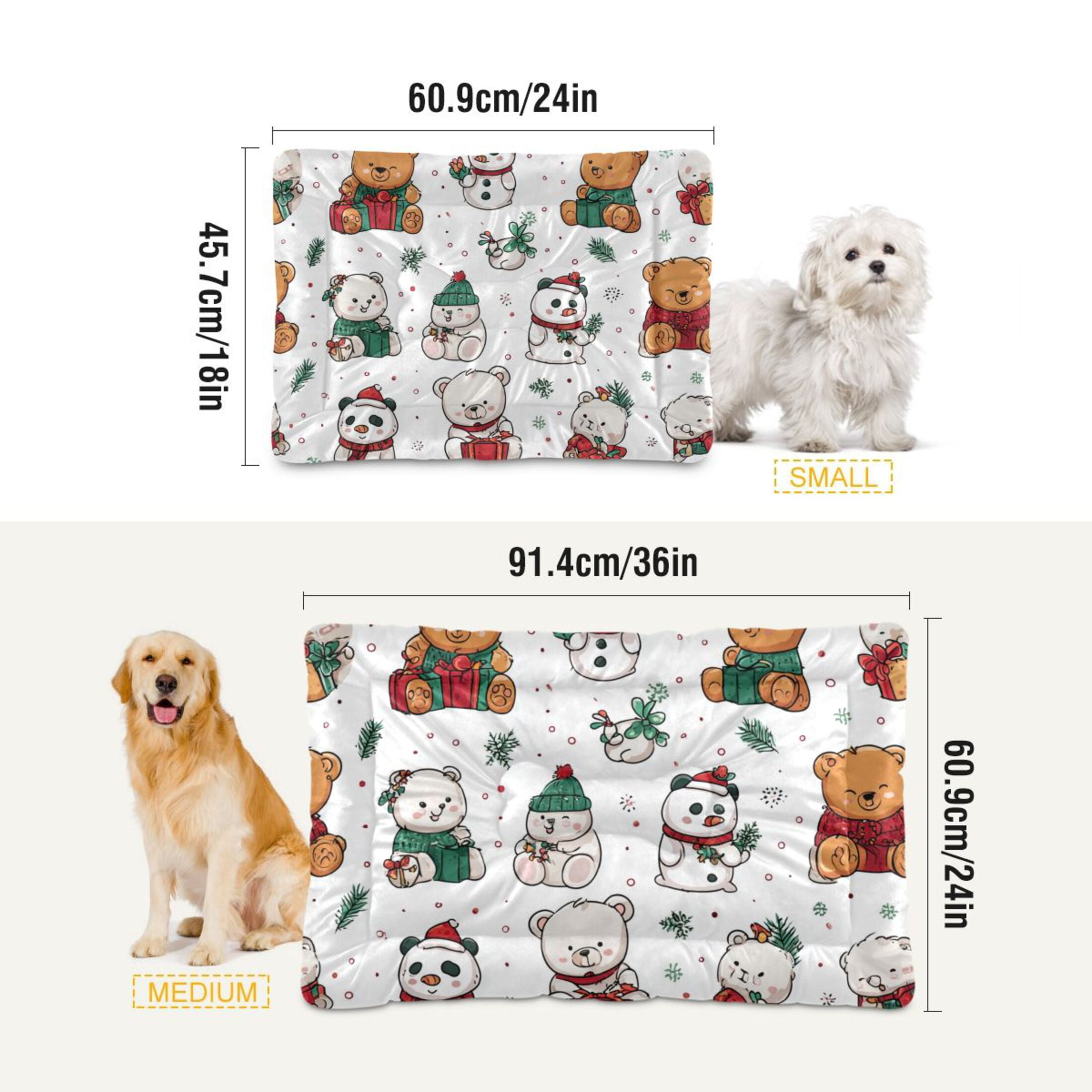 Cozy Mat Pet Bed Indoor Outdoor Warm Soft For Cat Dog Puppy(S/M) Bear Snowmen Polka Dots