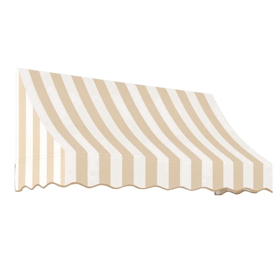 Awntech 7.38 Ft Nantucket Curved Slope Fixed Awning Canopy (88.5in x 31in x 24in), Linen/White Stripe