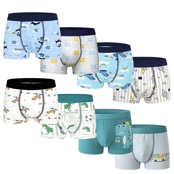 8-Pack Boxer Underwear for Toddler Boys, Cotton Dinosaur Briefs, Multicolor, Size 4T-12T