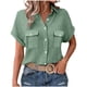 thumbnail image 2 of Craaazy Ladies Oversized Short Sleeve Tunic Tops, Lightweight Cotton Shirt, Turndown Collar Button Up Blouse with Chest Pockets for Everyday Outfits Gifts, 2 of 6